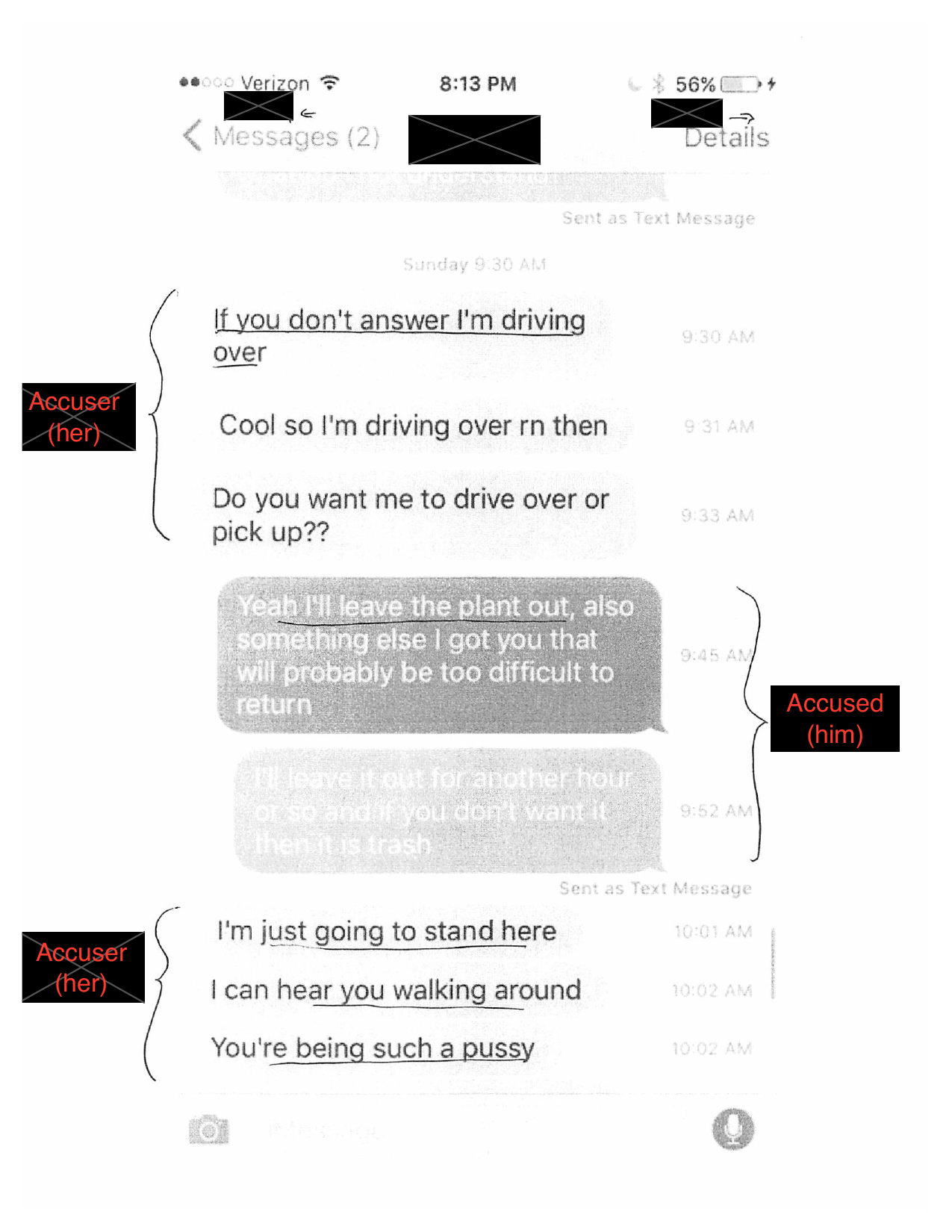 Contemporaneous text communication exhibit, page 1